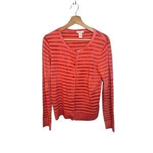 Sundance Wool & Cotton Blend Striped Cardigan Orange Peach Sz M
